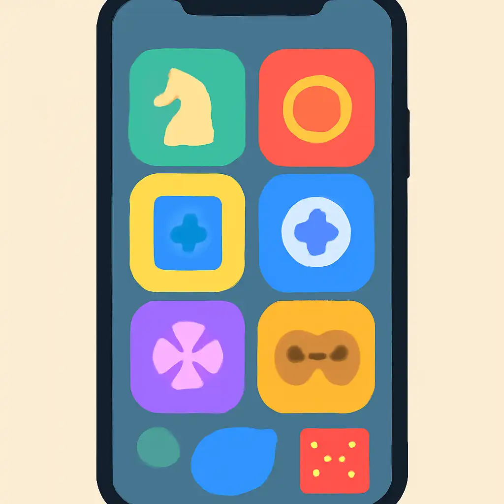 Smartphone shown from the front displaying a colourful flat layout of abstract game icons and rounded tiles, Bharat Club