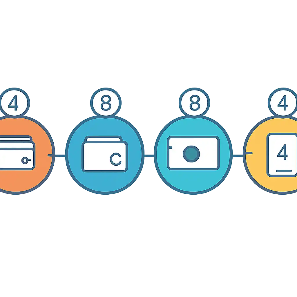 Five numbered circular icons connected by arrows in a horizontal flow, Bharat Club Deposit, Withdrawal & UPI steps