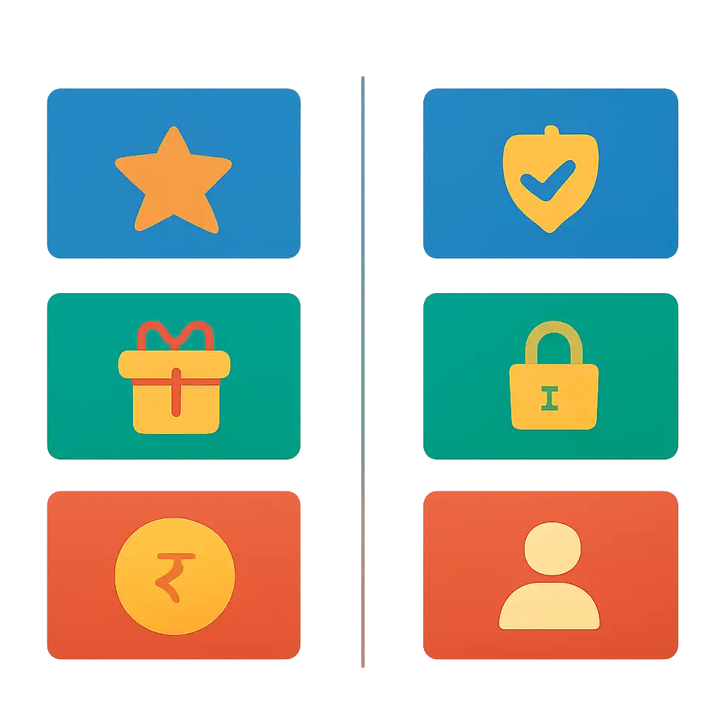 Infographic comparing options using coloured bars and, Bharat Club Bonuses, Promotions & Safety