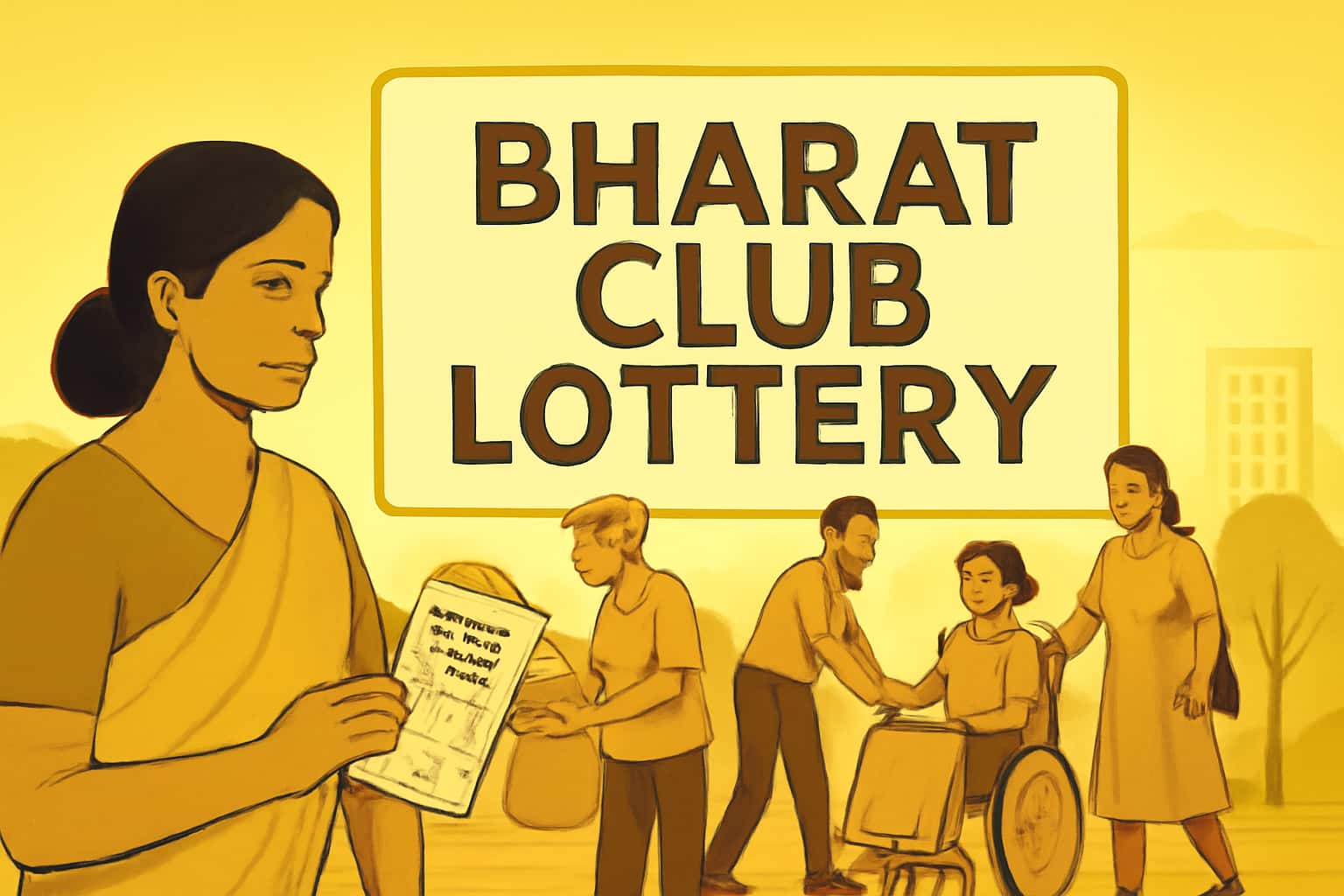 Informational scene illustrating the community impact of Bharat Club Lottery.